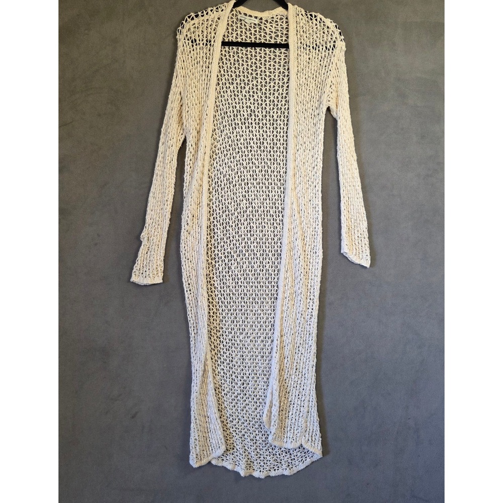American Eagle Duster Cardigan Women's Medium Ivory Open Knit Crochet Boho Layer